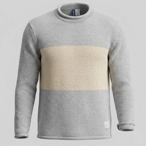 H&M Divided Mens M Gray Colorblock Sweater Crew Neck Wool Blend‎